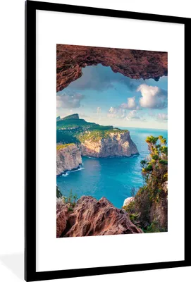 Produktbild von MuchoWow® Gerahmtes Poster Höhle - Natur - Meer - Landschaft 60x90 cm - Poster mit Schwarzem Bilderrahmen Wandposter Rahmen Foto Bilder - Dekoration - Wandposter Wohnzimmer - Hochwertig