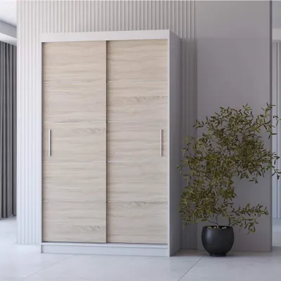 Produktbild von Schiebetürenschrank Kleiderschrank Schrank Schwebetürenschrank 120cm Weiß/Sonoma Eiche Neomi 06