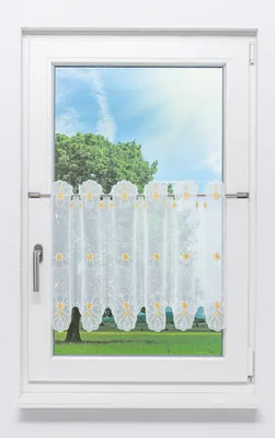 Produktbild von Scheibengardine Plauener Spitze - Blütezeit  (Bx H) 64cm * 50cm Gelb/sonngelb