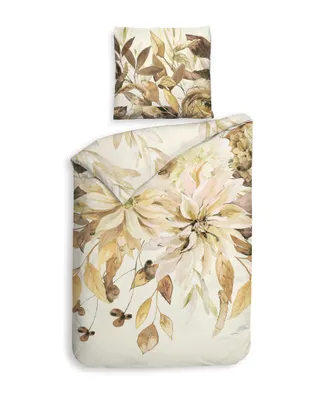 Produktbild von Heckett and Lane Mako Satin Horatia Bettwäsche 155 Off-White Flora Off-white 1 Bettbezug 155x220cm + 1 Kissenbezug 80x80cm