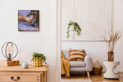 Produktbild von Coloray Hodiny Unikátní 30x30 cm  Tiché hodiny Pro obývací pokoj a kuchyň Nástěnné hodiny Plátno Bílé ručičky hodin - Malování přírody