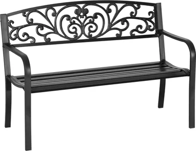 Zdjęcie produktu dla Metalowa ławka ogrodowa, wzór kwiatowy, 2-osobowa, nośność 240 kg, stal, 127 dł. x 60 szer. x 87 wys. cm, czarna,
