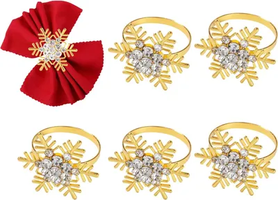 Produktbild von Goldene Serviettenringe – 6 Stück mit Schneeflocken für Weihnachten, Tischdekoration, Hochzeiten, Galadinner