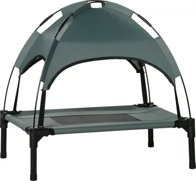 Produktbild von Hundeliege Outdoor Mit Dach Erhöhtes Haustierbett Mit Baldachin, Atmungsaktiver Taftstoff, Grau, 61X46X62Cm