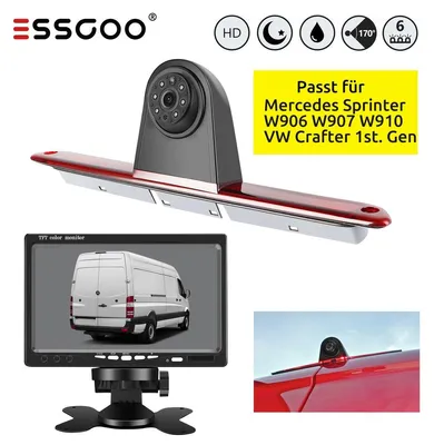 Produktbild von Rückfahrkamera Bremsleuchte 7 Zoll Monitor mit Infrarot Nachtsicht IP68 wasserdicht 170 Grad Erfassungswinkel für Mercedes Sprinter W906 W907 W910 und VW