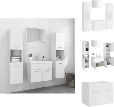Produktbild von vidaXL Badmöbel-Set Weiß Holzwerkstoff -  Badezimmermöbel-Sets