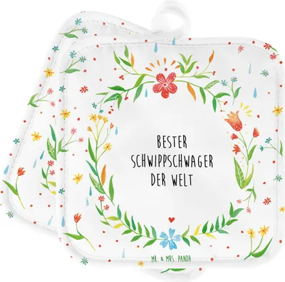 Produktbild von Mr. & Mrs. Panda Topflappen Schwippschwager - Geschenk, Set, Topflappenset, Schwager, Schwipschwager, angeheiratet, Topfuntersetzer, topfhalter, Familie, Ofenlappen