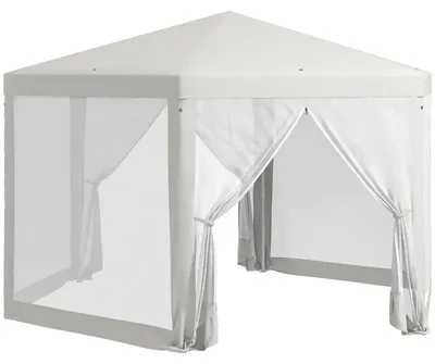 Image de Pavillon hexagonal avec moustiquaire | Couleur : Crème | Dimensions : 341,2 x 394 x 250 cm