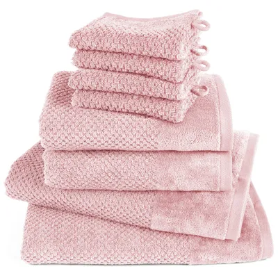 Produktbild von Pure Label 8-TLG Handtücher Set mit Aufhängeschlaufen aus Baumwolle - 2x Badetuch 70x140 cm 2x Handtuch 50x100 cm 4x Waschlappen 16x21 cm, Rosa
