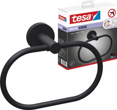 Produktbild von tesa MOON BLACK Handtuchring, matt schwarz, wandmontierbar, ohne Bohren