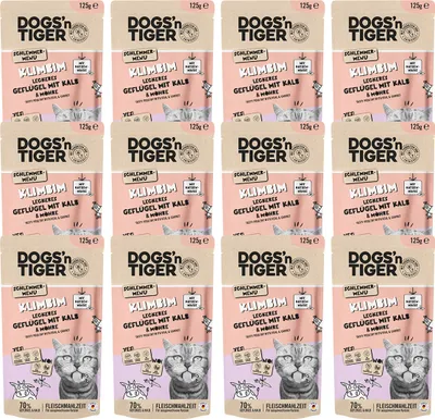 Produktbild von Dogs’n Tiger Adult Nassfutter für Katzen, Katzenfutter, Klimbim, Geflügel, Kalb & Möhre, 12x 125g