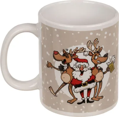 Produktbild von Weihnachtstasse aus Steingut mit Crazy Santa Motiv ca. 10 x 8 cm
