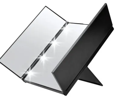 Produktbild von Verk 27635: Klappbarer Kosmetikspiegel mit Ständer und LED-Beleuchtung, schwarz
