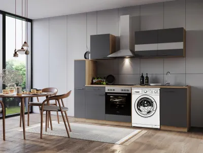 Produktbild von Küche Küchenzeile für Unterbau Waschmaschine Eiche Grau Merle 250 cm Respekta
