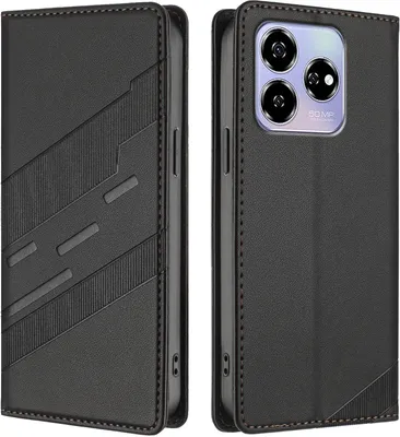 Image de Etui pour ZTE Axon 60, étui portefeuille en cuirPolyuréthaneavec fente pour carte et fonction stand Schwarz