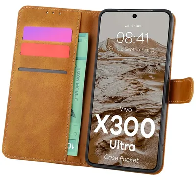 Produktbild von Handyhülle mit Klappe für Vivo X300 Ultra, Bizon Case Pocket, Braun