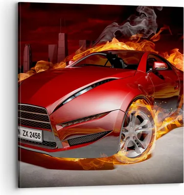 Produktbild von Bild auf Leinwand - Leinwandbild - Auto Flammen Rot - 70x70cm - Wand Bild - Wanddeko - Wandbilder - Leinwanddruck - Bilder - Kunstdruck - Wanddekoration - Leinwand bilder - Wandkunst - AC70x70-0200