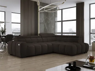 Obrázok produktu pre DomoHome Voľne stojaca rohová pohovka Ombo 297x137cm, tvar L, ANTRACITE s funkciou spania 125x193cm, pohovka s nastaviteľným operadlom, textúrovaná látka Salvador, nastaviteľná opierka hlavy