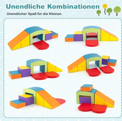 Produktbild von COSTWAY 6TLG. Schaumstoffbausteine, Softbausteine mit Tunne, Treppe & Rampe, Riesenbausteine zum Klettern & Toben, Kletterblöcke für Kinder ab 1+