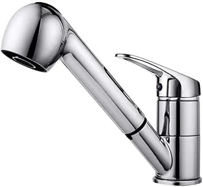Produktbild von Küchenarmatur mit Ausziehbare Brause, Wasserhahn Einhebelmischer mit 360° Drehbar, Hochdruck Mischbatterie Spültischarmatur, Wasserhahn Küche mit 2 Wasserstrahlarten, Armatur Chrom