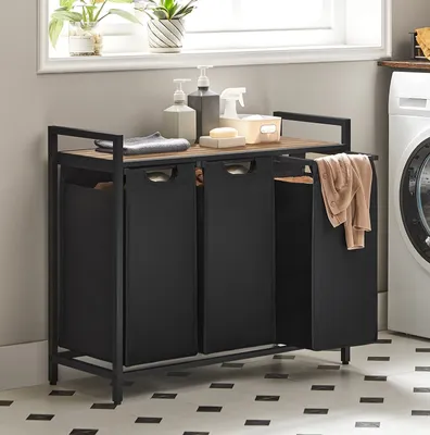 Produktbild von VASAGLE Wäschekorb 3 Fächer, mit Ablage, ausziehbar abnehmbar, 3 x 38 L, Schwarz