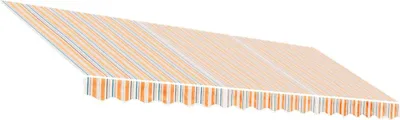 A striped awning is shown against a white background.