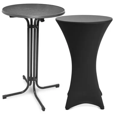 Image de Table haute d'extérieur Beautissu Bellini, pliable, Ø 80 cm, grise, avec housse
