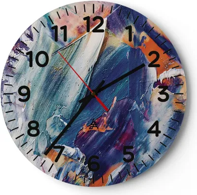 Produktbild von Wanduhr - Rund - Glasuhr - Die Farben Farbe Abstraktion - 30x30cm - Schleichendes Uhrwerk - Lautlos - zum Aufhängen bereit - Dekoration Modern - Wanddekoration aus Glas - C4AR30x30-5113