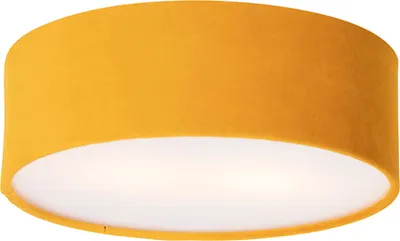 Produktbild von QAZQA - Modern Deckenleuchte I Deckenlampe I Lampe I Leuchte ocker 30 cm mit Gold I Messingener Innenseite - Drum mit SchirmI 2-flammig I Wohnzimmer I Schlafzimmer - Textil Zylinder - LED geeignet E27