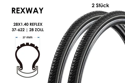Produktbild von 2 Stück 28 Zoll REXWAY City Trekking Reifen Fahrrad 37-622 Mantel Tire Decke 28x1.40 REFLEX