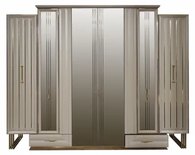 Produktbild von Garderobenschrank Luxus Kleiderschrank Holzschrank mit Spiegel Beige