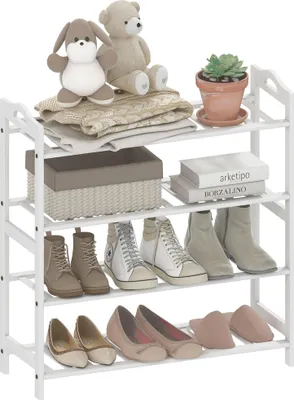 Image de Étagère à chaussures en bambou - Rangement pour chaussures - Pour 12 paires - Dimensions 67,5 x 24,7 x 72 cm - Pour entrée/chambre à coucher - Blanc