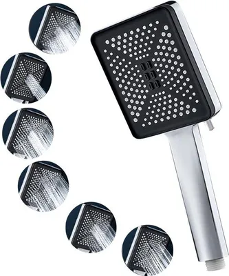 Produktbild von Duschkopf Schwarz Hochdruck 6 Strahlmodi Antikalk Wassersparend Korrosionsbeständig Selbstreinigend 4-Punkte (2 cm) Universal-Anschluss