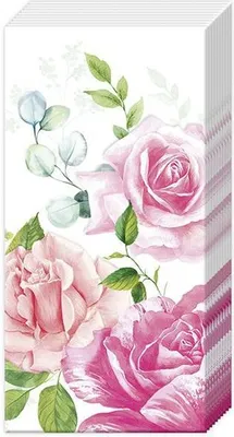 Produktbild von Papiertaschentücher Rosenmotiv, 4-lagig, Pink auf weißem Hintergrund, 21x21 cm ausgefaltet