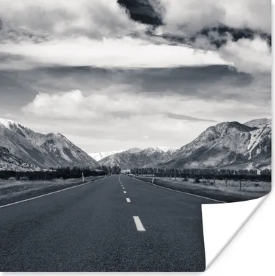 Produktbild von MuchoWow® Poster Schwarz und weiß - Berg - Straße 75x75 cm - Wand Dekoration