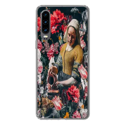 Produktbild von MuchoWow® Handyhülle Schutzhülle Hülle für Huawei P30 Milchmädchen - Vermeer - Blumen Silikon Softcase Handy Hülle - Kartenbesitzer