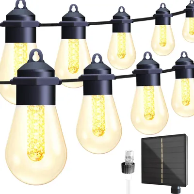 Zdjęcie produktu dla Panel słoneczny LED Zewnętrzne oświetlenie sznurkowe 49ft 20 żarówek Globe String Lights Wodoodporne oświetlenie patio na urodziny Ślub Ukończenie Rocznica Impreza Jadalnia Wystrój Zewnętrzne wiszące światła Podstawa gniazda E12