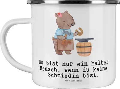 Produktbild von Mr. & Mrs. Panda Motivtasse Schmiedin Herz - Weiß - Geschenk, becher emaille, Pott, Teetasse, Reisebecher, Tasse