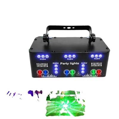 Obrázok produktu pre DJ pódiový svetelný projektor, 15 RGB LED guličiek, 6 laserových efektov, aktivovaný zvukom, čierny, zástrčka EÚ