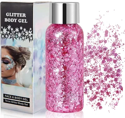 Body Glitter Gel, selbstklebend, Rosa, 1 Stück