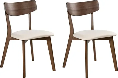 Produktbild von BELIANI Esszimmerstühle 2er Set Cremeweiß Stoffbezug Gepolstert mit Dunklen Holzbeinen ohne Armlehnen Retro-Design Stuhl mit Polstersitz für Esstisch