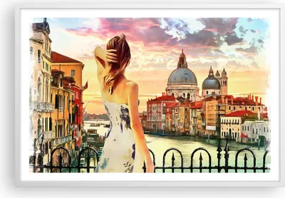 Produktbild von Gerahmtes Poster - Weißer Rahmen - Venedig Brücke Wasser - 91,5x61 cm - Wand Bild - Wanddeko - Wandbilder - Kunstposter - Wandposter - Bilderrahmen - Bilder - Kunstdruck - Wandbild - P2WAA91x61-3495