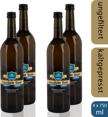 Produktbild von 4 x Lausitzer Leinöl - Lausitzer Gold (kaltgepresstes ungefiltertes Premium Leinöl), 4x 750ml