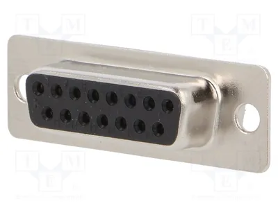 Imagen del producto de 1 conector D-Sub para soldadura de cables, hembra, con 15 pines, 3A, modelo 302A10029X. Conectores y enchufes D-Sub