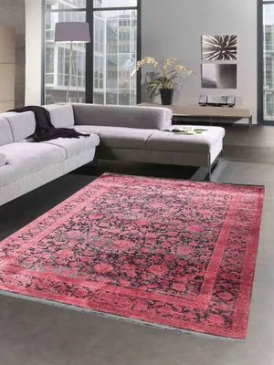 Zdjęcie produktu dla Orientalny dywan do salonu z motywem kwiatowym w kolorze czarno-czerwonym rozmiar - 120x170 cm