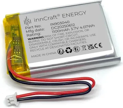 Immagine prodotto di Batteria ai polimeri di litio innCraft Energy 1100mAh 3,7V, 40x30x9 Modello 903040 2P Connettore Molex 51021-020 1,25mm