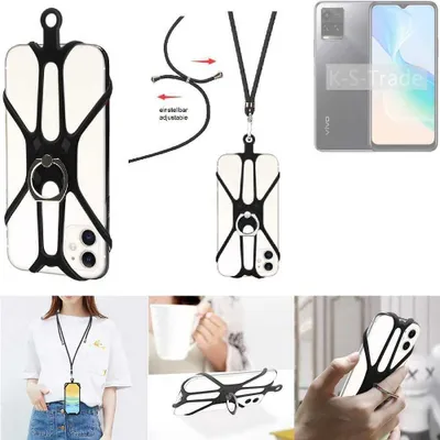 Produktbild von K-S-Trade 3in1 Handykette Handyband Handykordel Halsband Smartphone-Ring Handy-Ring kompatibel mit Vivo Y33s Fingerhalterung Handyring Tischständer