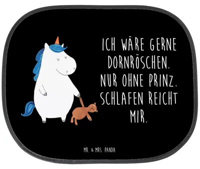 Produktbild von Mr. & Mrs. Panda Sonnenschutz für Autoscheiben Einhorn Teddy - Schwarz - Geschenk, Auto Sonnenblende, fenster, Unicorn, Gute Nacht, Bett, Einhörner, Autosonnenschutz