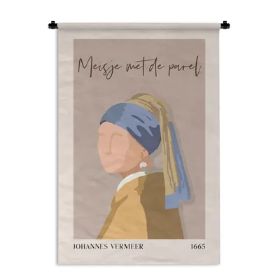 Produktbild von MuchoWow® Wandteppich Wandbehang Mädchen mit einem Perlenohrring - Rosa - Alte Meister - Vintage 90x135 cm Tapisserie Dekoration Wandtuch - Baumwolle - Wandskulptur