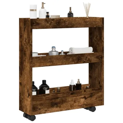 Produktbild von Möbel Aufbewahrungswagen Schmal 3 Etagen Räuchereiche Holzwerkstoff - Servierwagen &44421